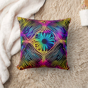 Psychedelische Neonlinien mit Blume Art Kissen