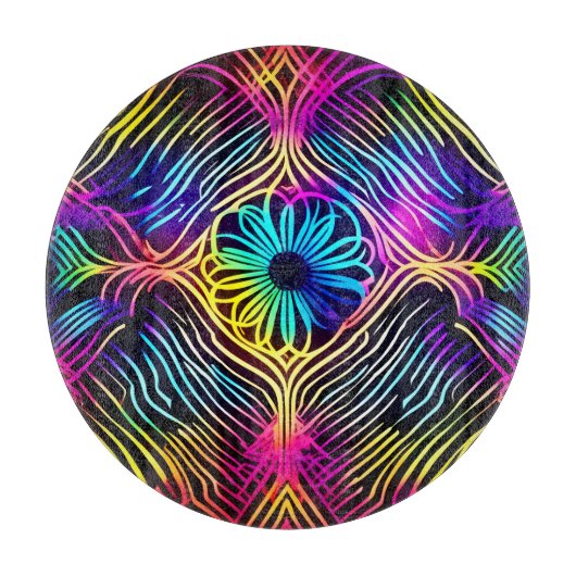 Psychedelische Neonlinien mit Blume Art Schneidebrett (Vorderseite)