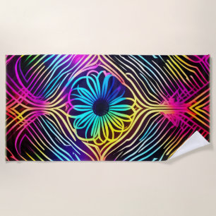 Psychedelische Neonlinien mit Blume Art Strandtuch