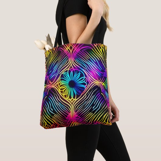Psychedelische Neonlinien mit Blume Art Tasche (Von Nahem)