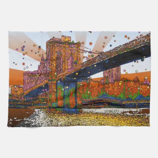 Psychedelische NYC: Brooklyn Bridge #1 Handtuch (Horizontal)