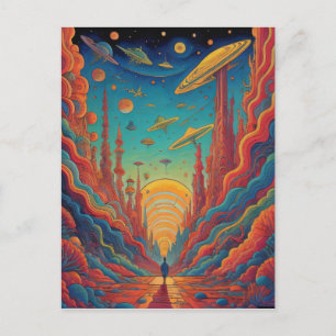 Psychedelische Orange Journey Landschaft Kunst Postkarte