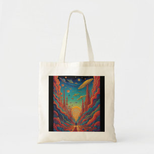 Psychedelische Orange Journey Landschaft Kunst Tragetasche
