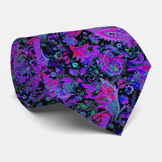 Psychedelische Paisley-Neonfarben-Krawatte Krawatte (Gerollt)