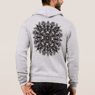 Psychedelische Pilz-Mandala Schwarz-Weiß Hoodie