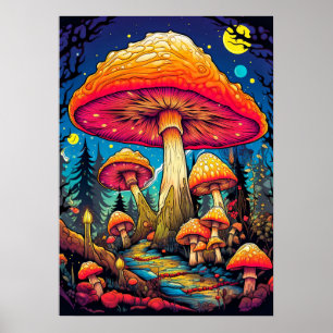 Psychedelische Pilze nach Mitternacht Poster