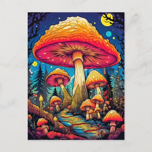 Psychedelische Pilze nach Mitternacht Postkarte (Vorderseite)