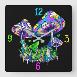 Psychedelische Pilze Quadratische Wanduhr