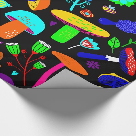 Psychedelische Pilze Retro-Blumengestalt Geschenkpapier (Ecke)