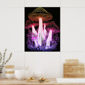 Psychedelische Pilze Schwarzer Hintergrund an eine Poster (Küche)