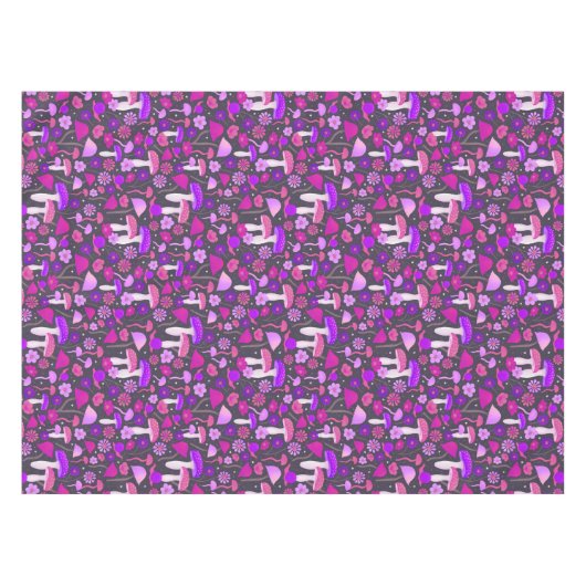 Psychedelische Pilze und Blumenrosa, Lila, schwarz Tischdecke (Vorderseite (Horizontal))