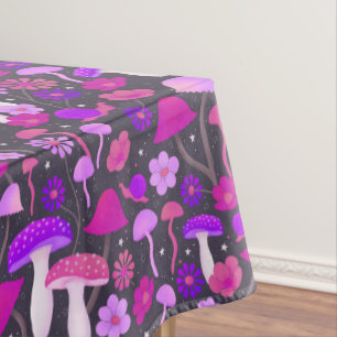 Psychedelische Pilze und Blumenrosa, Lila, schwarz Tischdecke