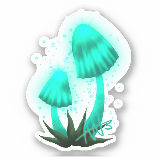 Psychedelische Pixie Cap Glasan Cyan Mushroom Cut Aufkleber (Vorderseite)