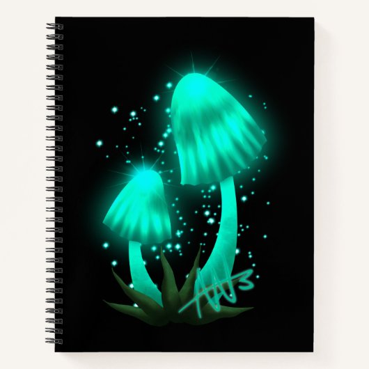 Psychedelische Pixie Cap Glows Cyan Mushroom Spira Notizblock (Vorderseite)