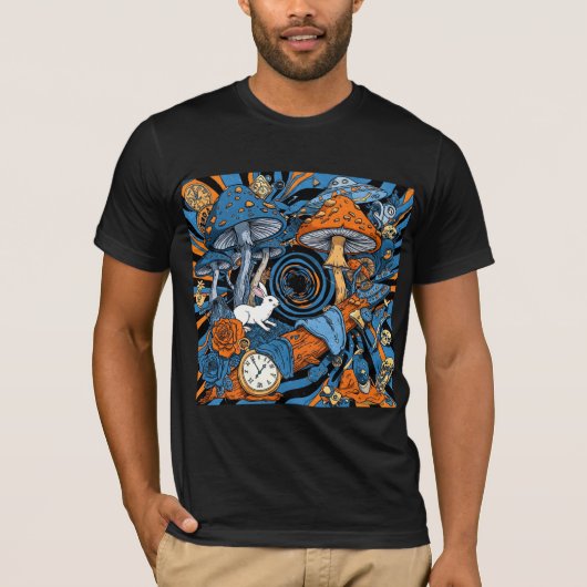 Psychedelische Rabbit Hole Trip: Surreal Mushroom T-Shirt (Vorderseite)