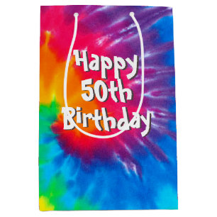 Psychedelische Rainbow-Gefärbte Krawatte 50. Gebur Mittlere Geschenktüte