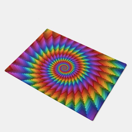 Psychedelische Regenbogen-Spiralen-Tür-Matte Fußmatte (Schrägansicht)