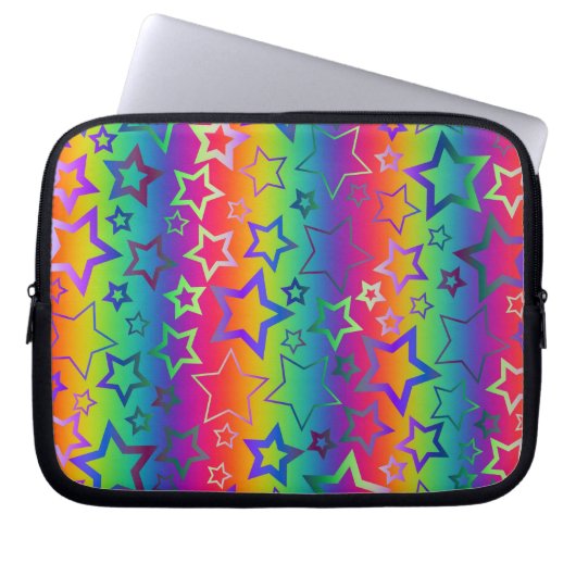 Psychedelische Regenbogen-Sterne Laptopschutzhülle (Vorderseite)
