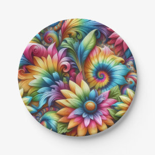 Psychedelische Regenbogen-Tie-Dye-Retro-Papierplat Pappteller