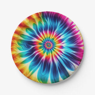 Psychedelische Regenbogen-Tie-Dye-Retro-Papierplat Pappteller