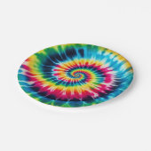 Psychedelische Regenbogen-Tie-Dye-Retro-Papierplat Pappteller (Schrägansicht)