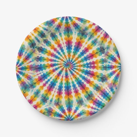 Psychedelische Regenbogen-Tie-Dye-Retro-Papierplat Pappteller (Vorderseite)