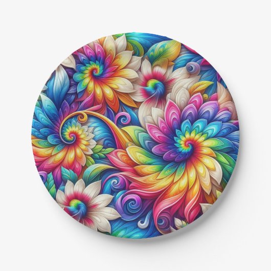 Psychedelische Regenbogen-Tie-Dye-Retro-Papierplat Pappteller (Vorderseite)