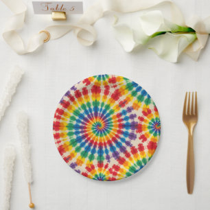 Psychedelische Regenbogen-Tie-Dye-Retro-Papierplat Pappteller