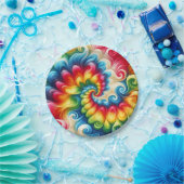 Psychedelische Regenbogen-Tie-Dye-Retro-Papierplat Pappteller (Party)