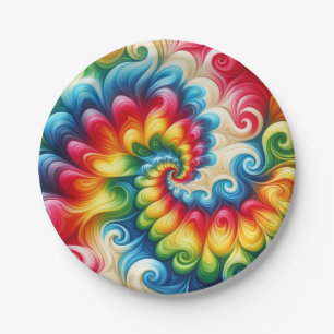Psychedelische Regenbogen-Tie-Dye-Retro-Papierplat Pappteller