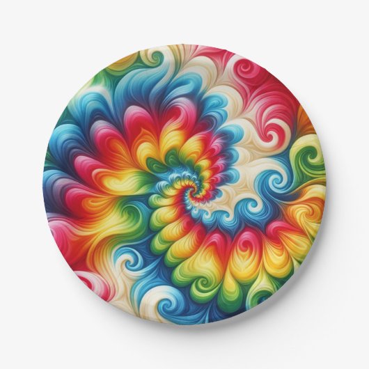 Psychedelische Regenbogen-Tie-Dye-Retro-Papierplat Pappteller (Vorderseite)