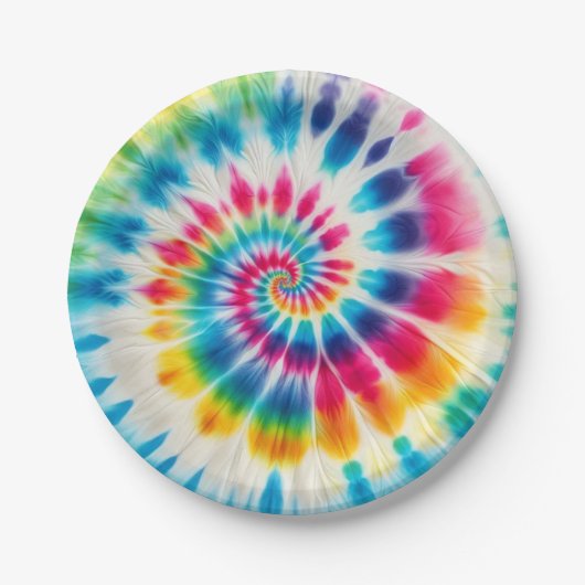 Psychedelische Regenbogen-Tie-Dye-Retro-Papierplat Pappteller (Vorderseite)
