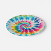 Psychedelische Regenbogen-Tie-Dye-Retro-Papierplat Pappteller (Schrägansicht)