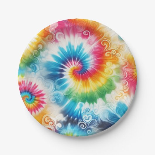 Psychedelische Regenbogen-Tie-Dye-Retro-Papierplat Pappteller (Vorderseite)
