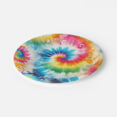 Psychedelische Regenbogen-Tie-Dye-Retro-Papierplat Pappteller (Schrägansicht)
