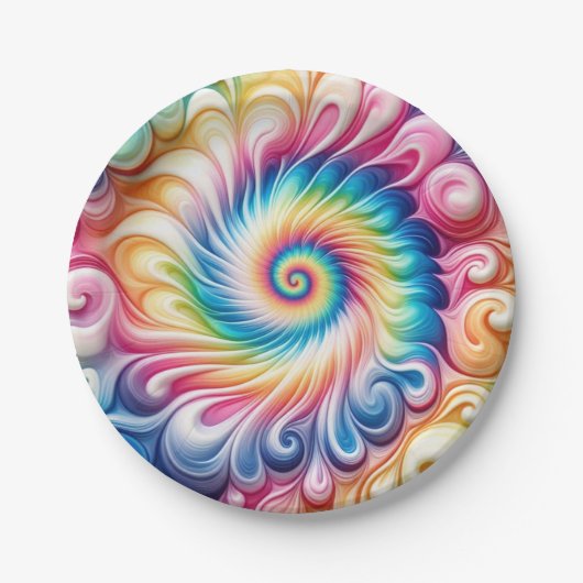 Psychedelische Regenbogen-Tie-Dye-Retro-Papierplat Pappteller (Vorderseite)