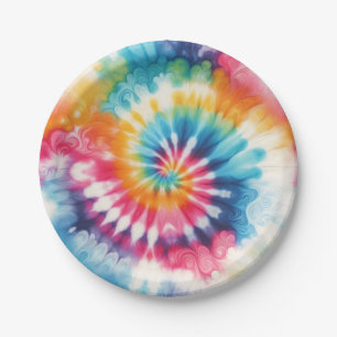 Psychedelische Regenbogen-Tie-Dye-Retro-Papierplat Pappteller
