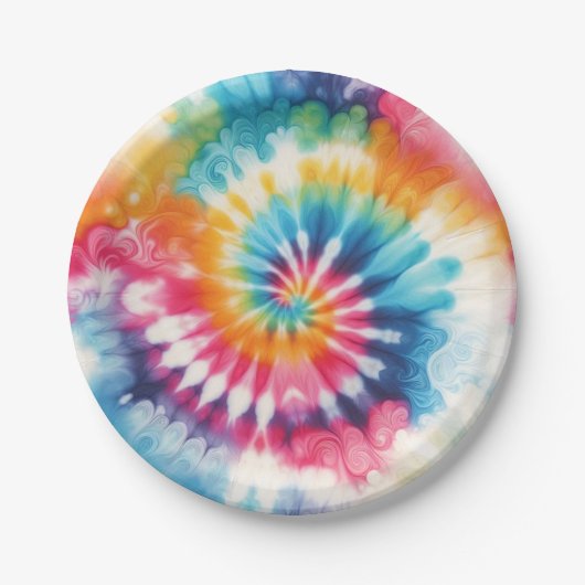 Psychedelische Regenbogen-Tie-Dye-Retro-Papierplat Pappteller (Vorderseite)