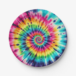 Psychedelische Regenbogen-Tie-Dye-Retro-Papierplat Pappteller