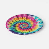 Psychedelische Regenbogen-Tie-Dye-Retro-Papierplat Pappteller (Schrägansicht)