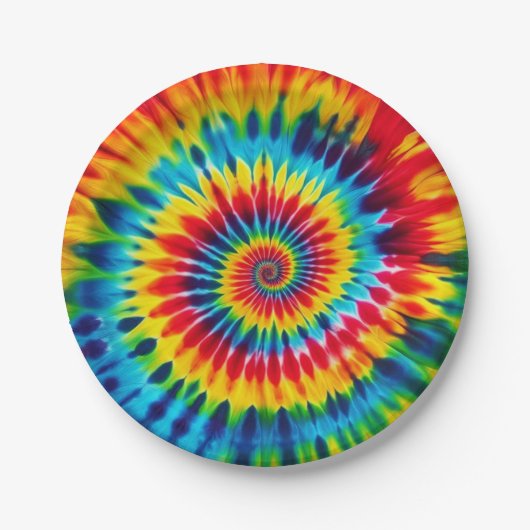 Psychedelische Regenbogen-Tie-Dye-Retro-Papierplat Pappteller (Vorderseite)
