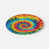 Psychedelische Regenbogen-Tie-Dye-Retro-Papierplat Pappteller (Schrägansicht)