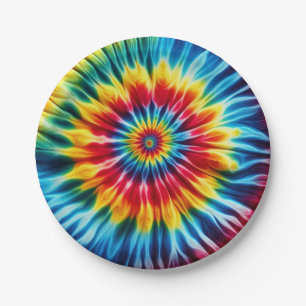 Psychedelische Regenbogen-Tie-Dye-Retro-Papierplat Pappteller
