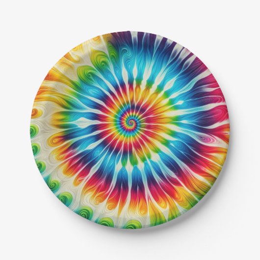 Psychedelische Regenbogen-Tie-Dye-Retro-Papierplat Pappteller (Vorderseite)