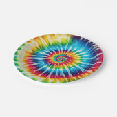 Psychedelische Regenbogen-Tie-Dye-Retro-Papierplat Pappteller (Schrägansicht)