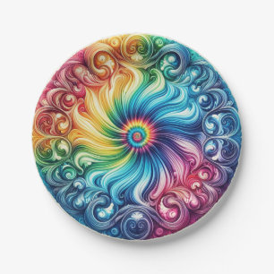 Psychedelische Regenbogen-Tie-Dye-Retro-Papiertell Pappteller