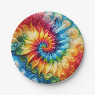 Psychedelische Regenbogen-Tie-Dye-Retro-Papiertell Pappteller