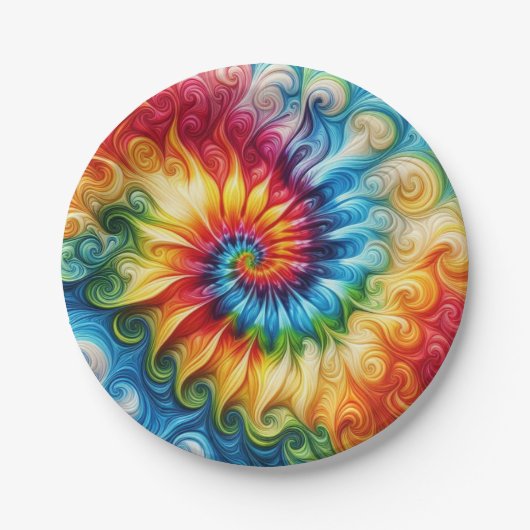 Psychedelische Regenbogen-Tie-Dye-Retro-Papiertell Pappteller (Vorderseite)