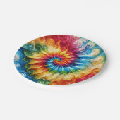 Psychedelische Regenbogen-Tie-Dye-Retro-Papiertell Pappteller (Schrägansicht)