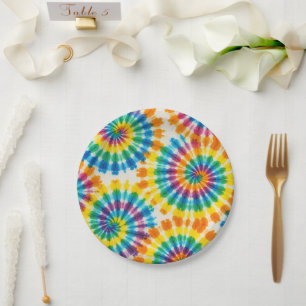 Psychedelische Regenbogen-Tie-Dye-Retro-Papiertell Pappteller
